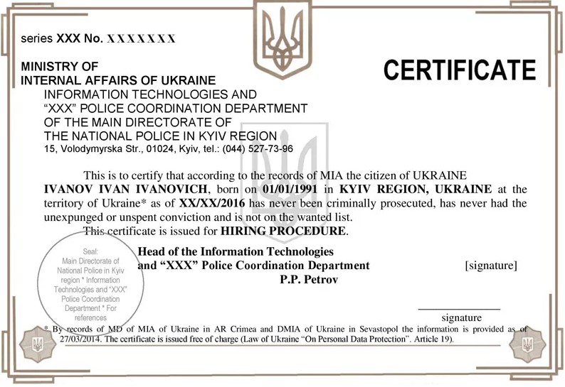 Пример перевода справки о несудимости на английский язык